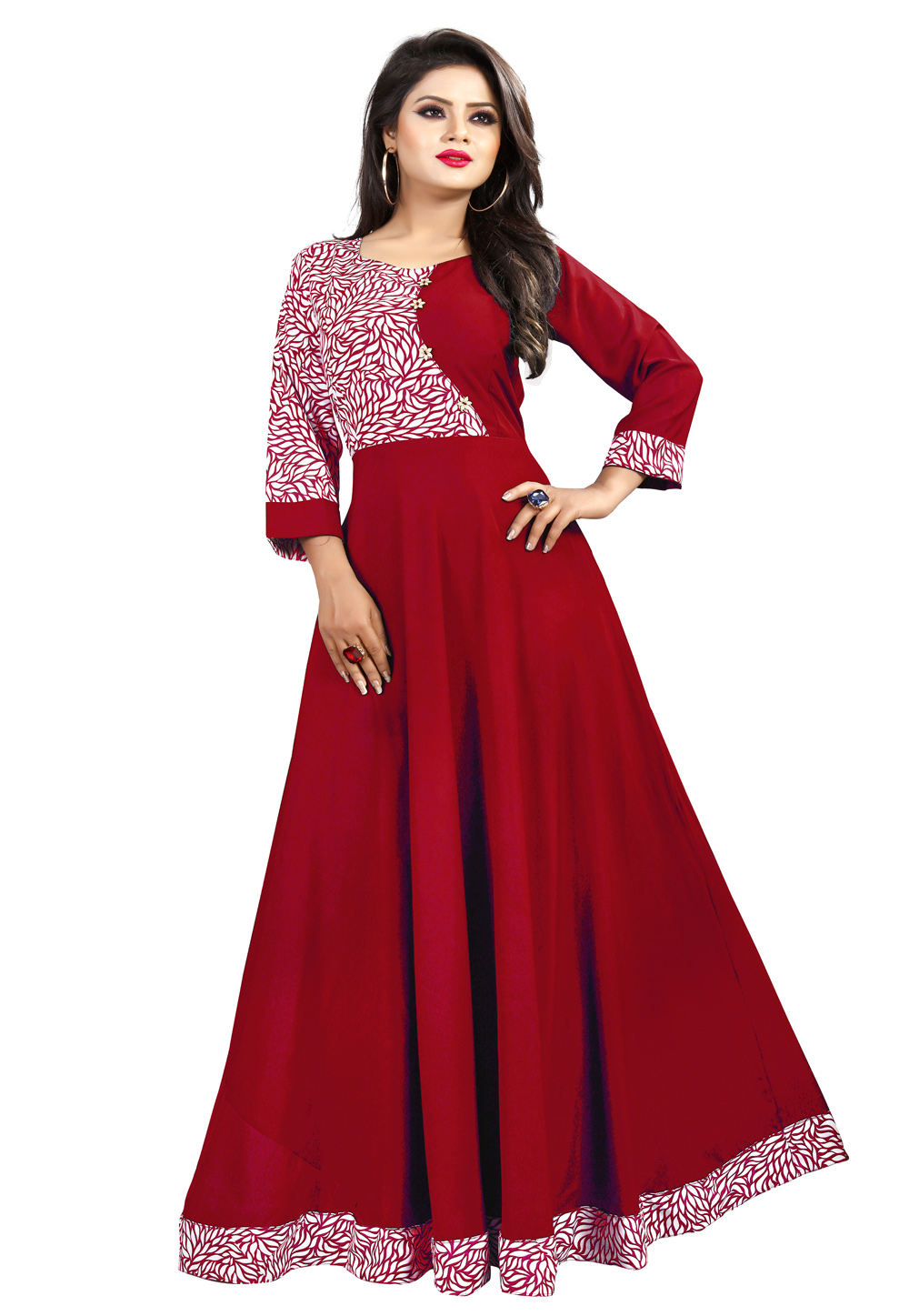 Maroon Crepe Readymade flared Gown 166613