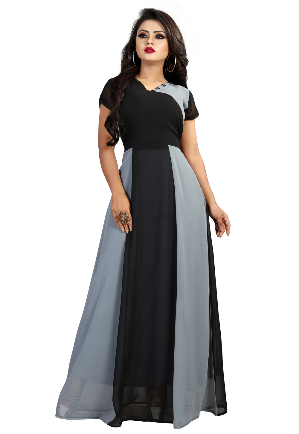 Black Georgette Readymade Gown 166617