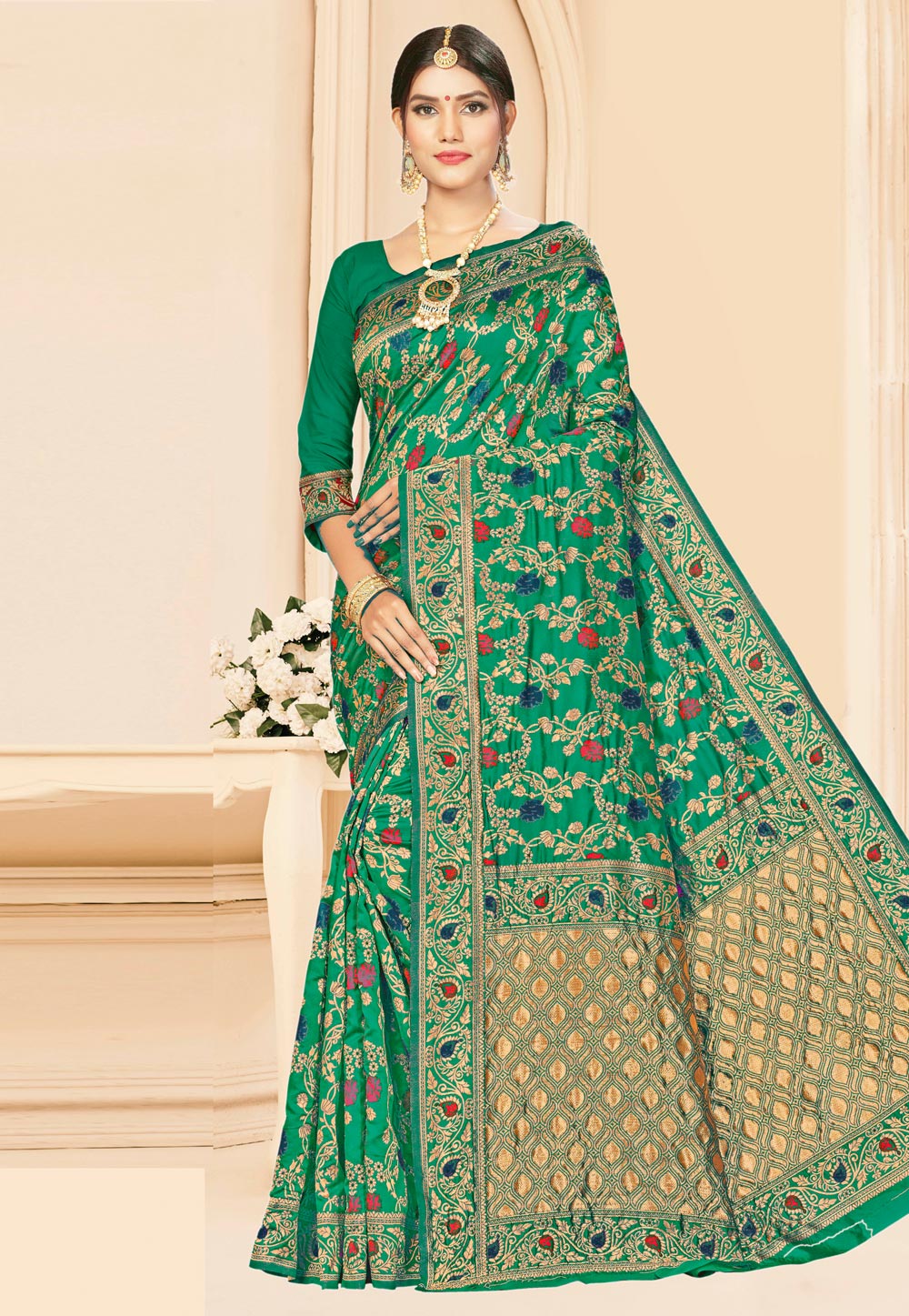 Green Banarasi Silk Festival Wear Saree 208050