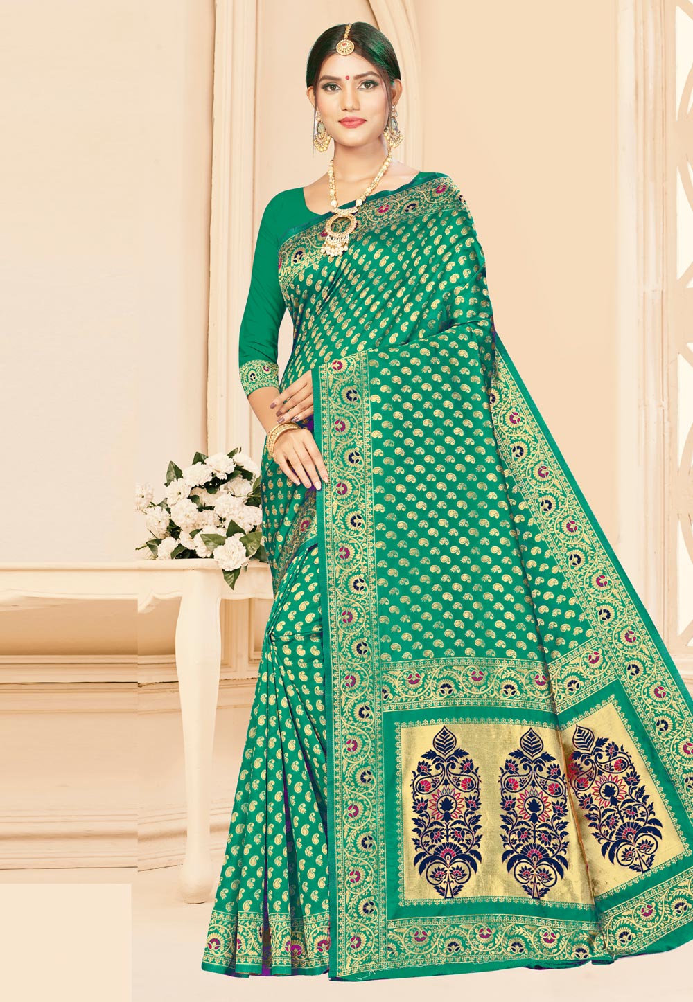 Green Banarasi Silk Festival Wear Saree 208060
