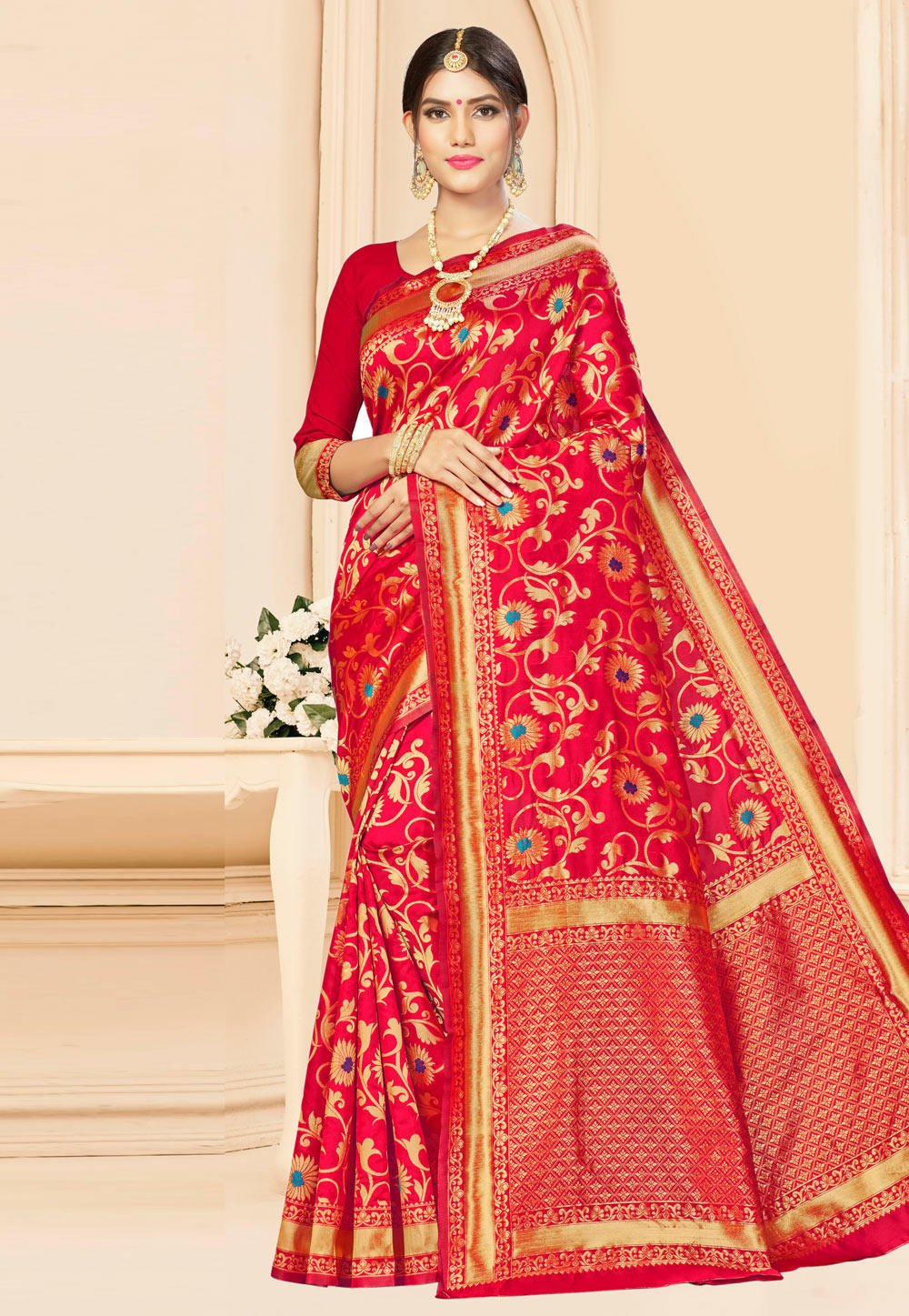 Magenta Banarasi Silk Festival Wear Saree 208042
