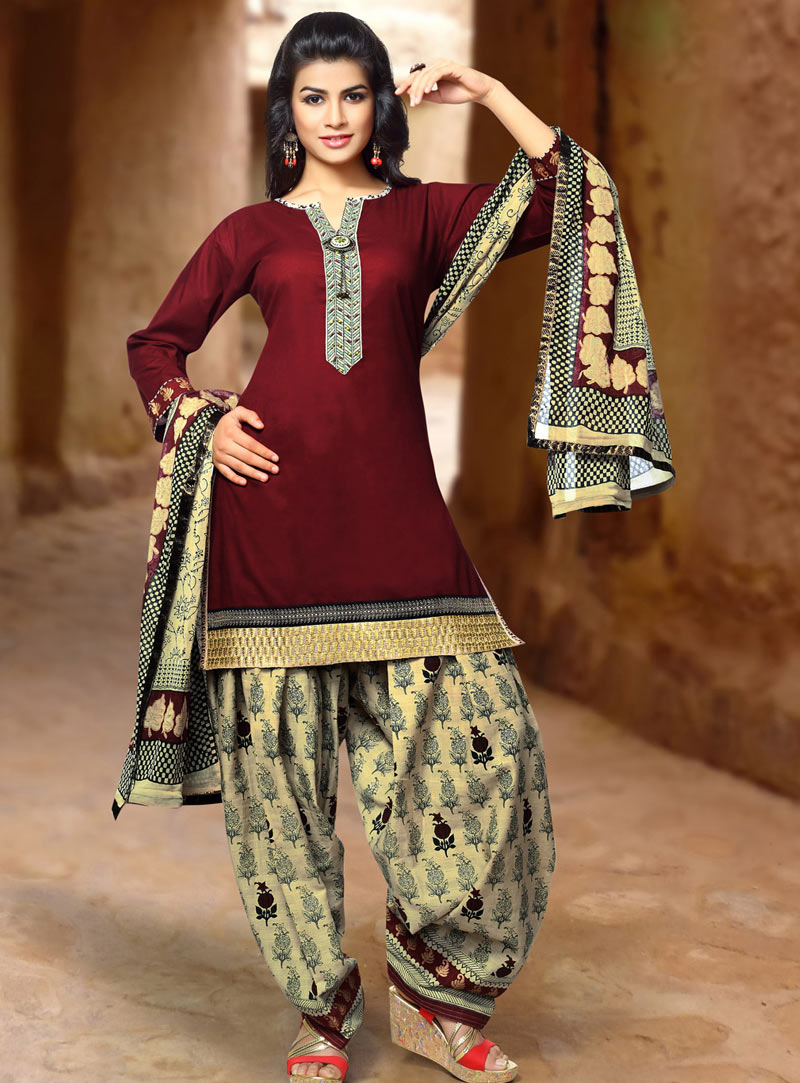 Maroon Art Silk Punjabi Suit 69025