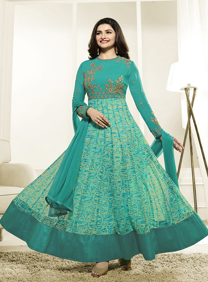 Prachi Desai Turquoise Georgette Anarkali Suit 94647