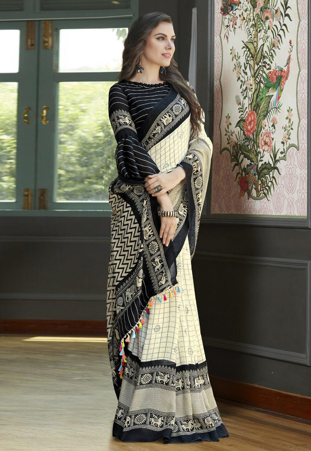 Beige Cotton Saree With Blouse 175006