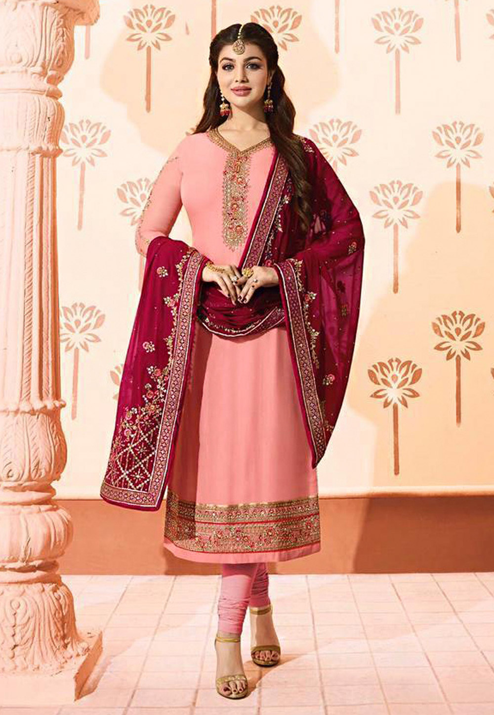 Ayesha Takia Pink Georgette Churidar Suit 153975