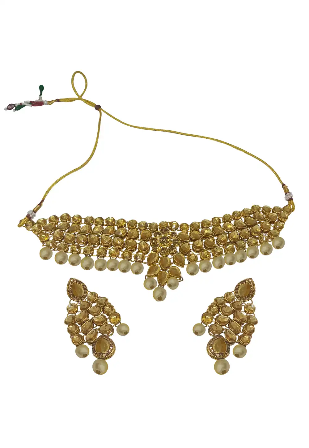 Golden Alloy Necklace With Earrings 289921
