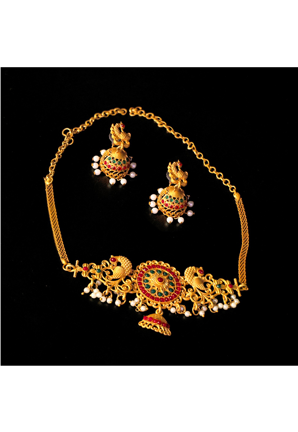 Golden Brass Necklace With Earrings 285046