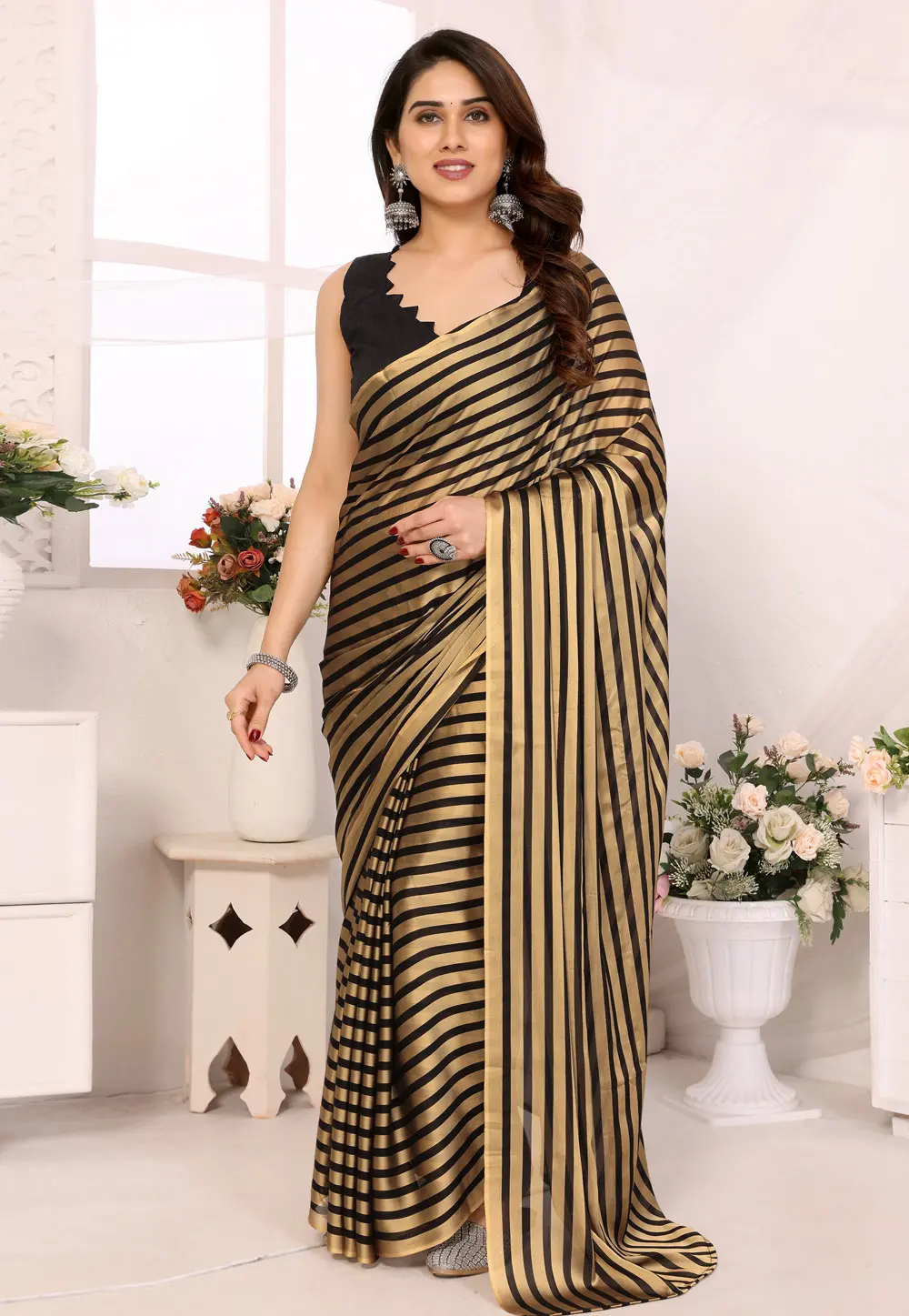 Golden Georgette Saree With Blouse 297709