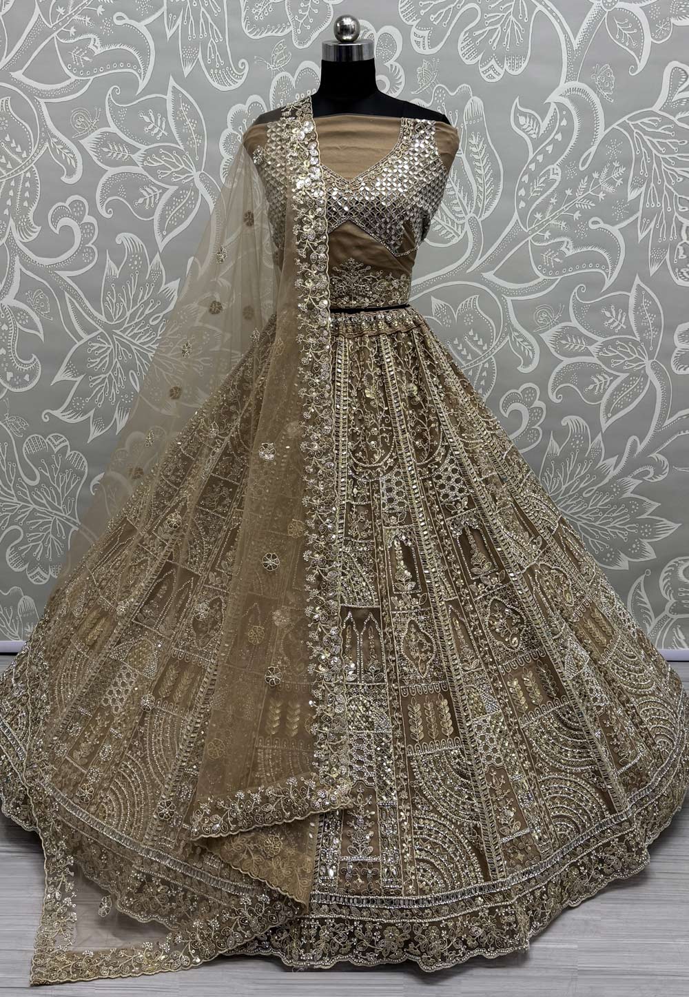 Golden Net Wedding Lehenga Choli 309676