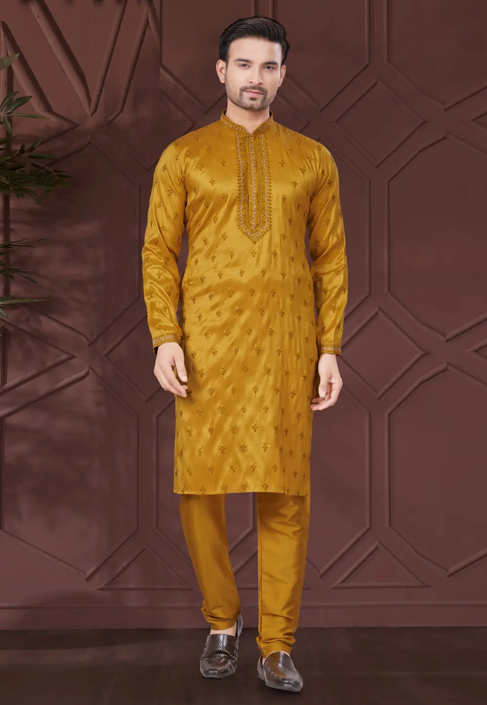 Golden Silk Kurta Pajama 300297