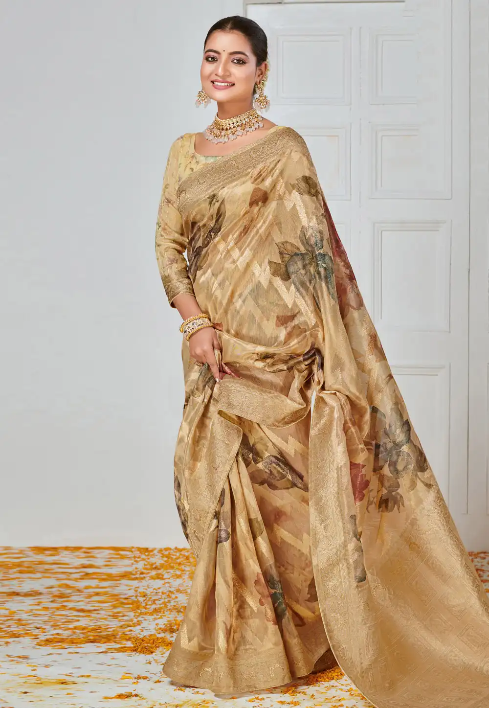 Golden Tissue Saree With Blouse 289095