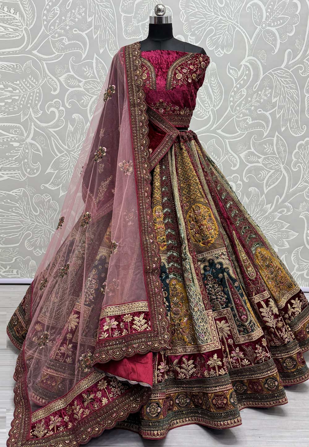 Golden Velvet Bridal Lehenga Choli 287226