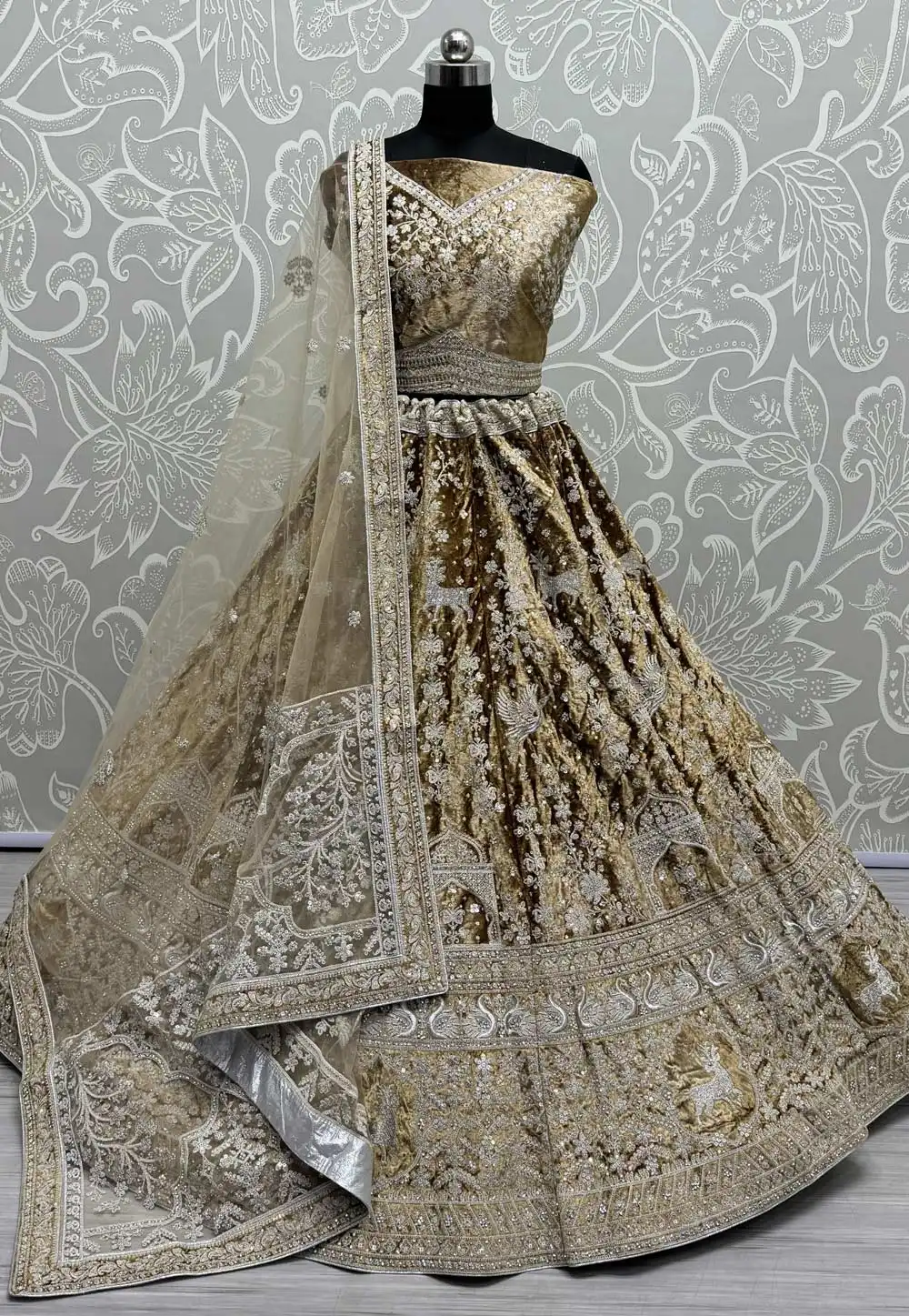 Golden Velvet Wedding Lehenga Choli 294872