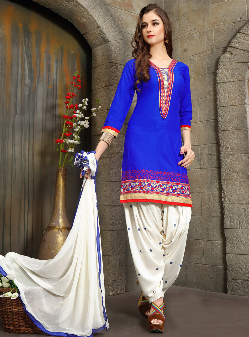 Royal Blue Cambric Cotton Patiala Suit 94980
