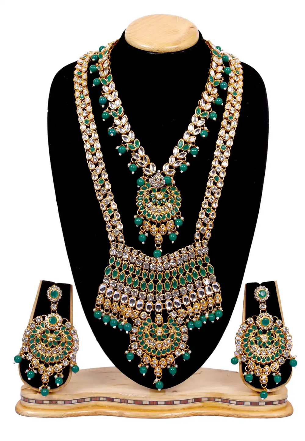 Green Alloy Necklace With Earrings 292925