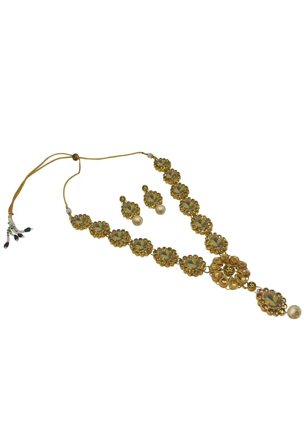 Green Alloy Necklace With Earrings 289886