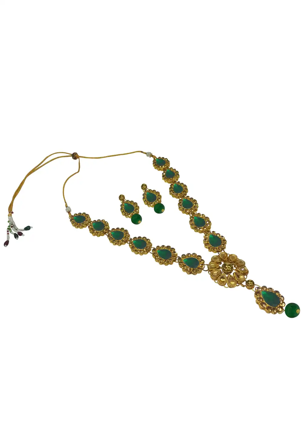 Green Alloy Necklace With Earrings 289888