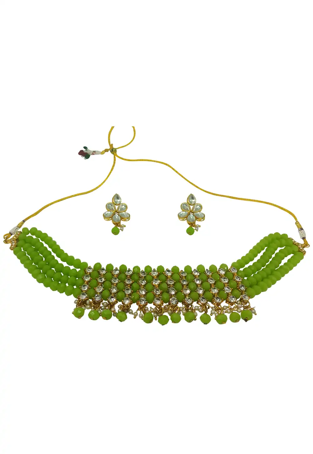 Green Alloy Necklace With Earrings 289893