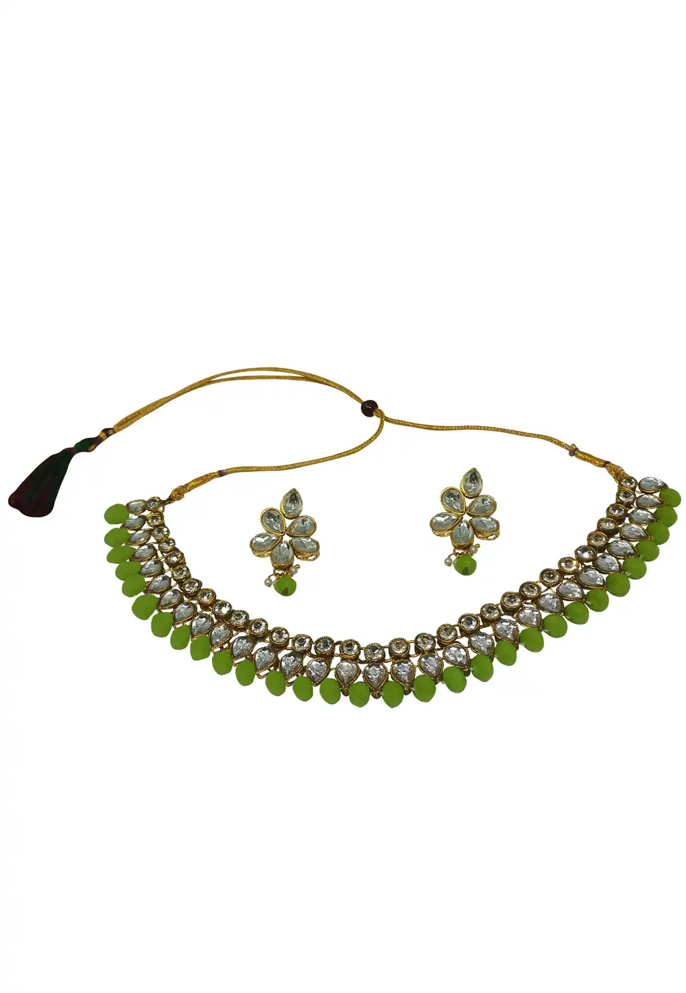 Green Alloy Necklace With Earrings 289894