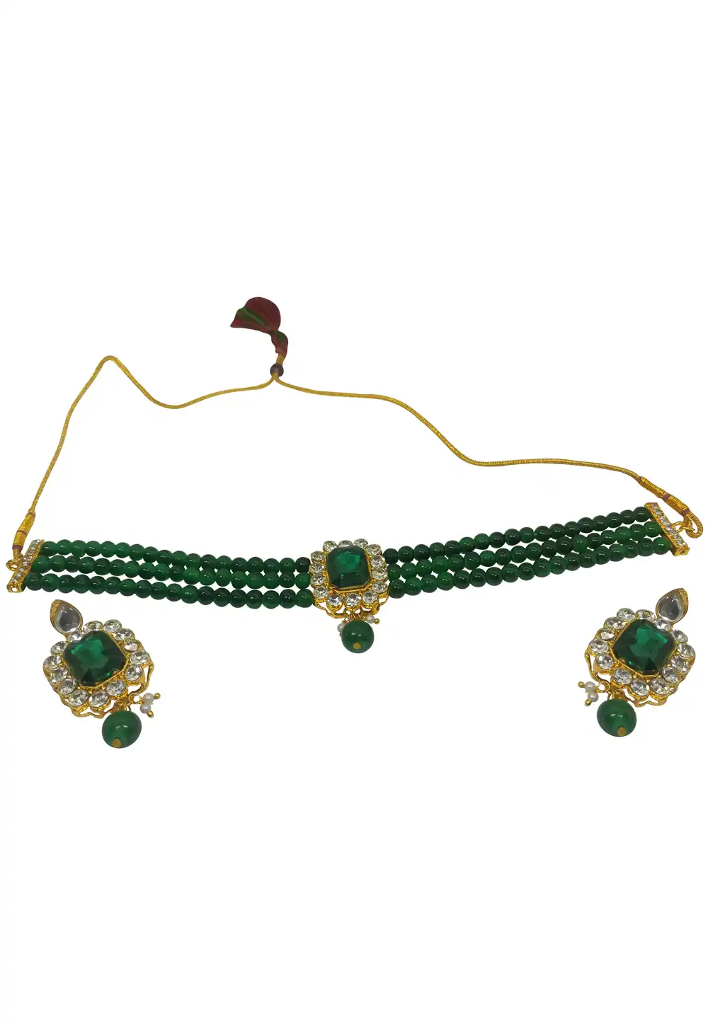 Green Alloy Necklace With Earrings 289898