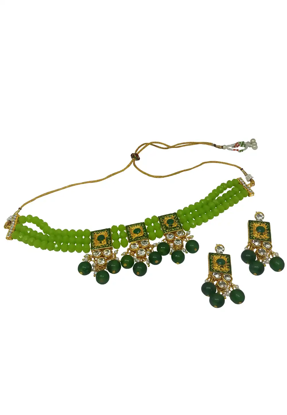 Green Alloy Necklace With Earrings 289901