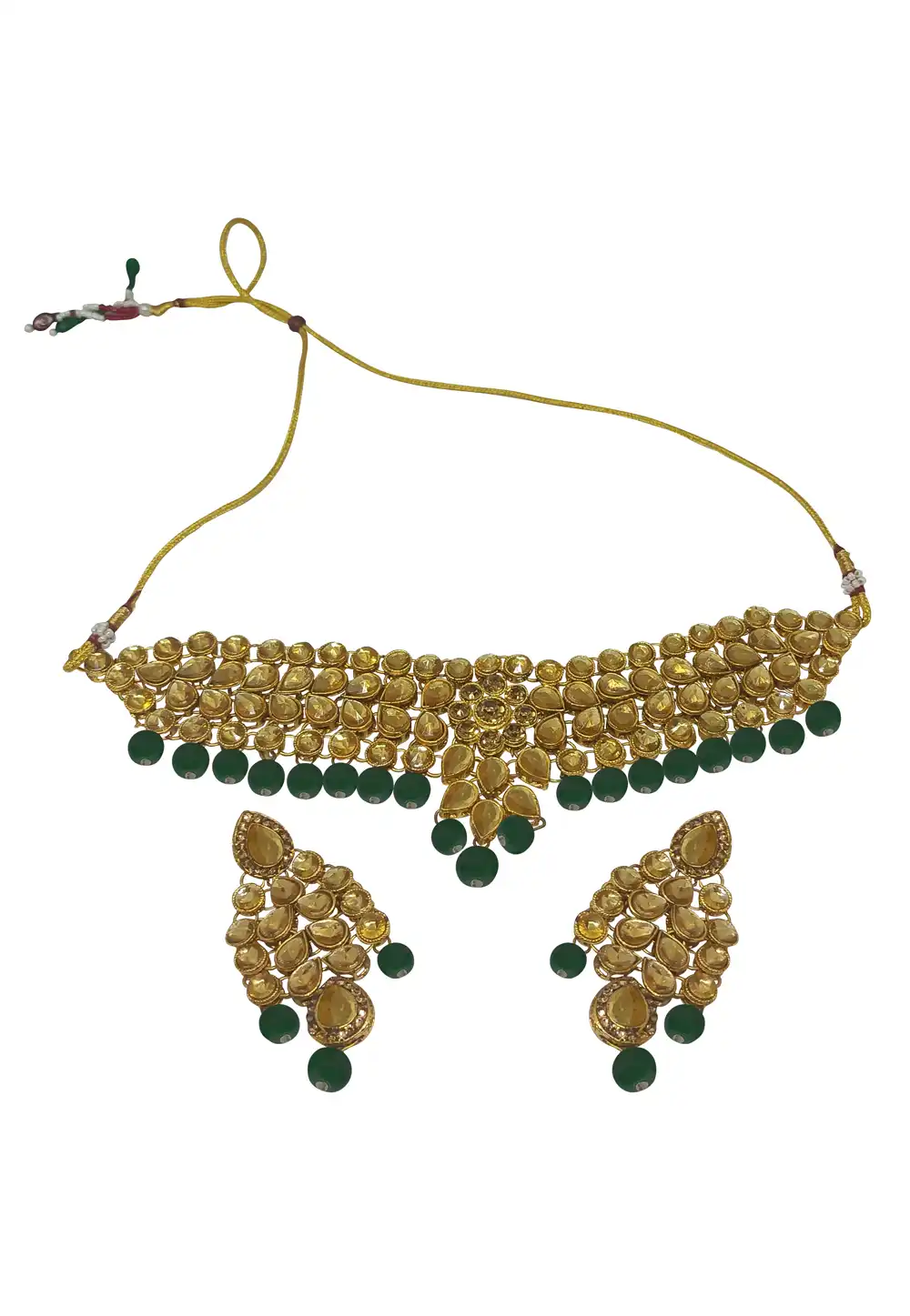 Green Alloy Necklace With Earrings 289915