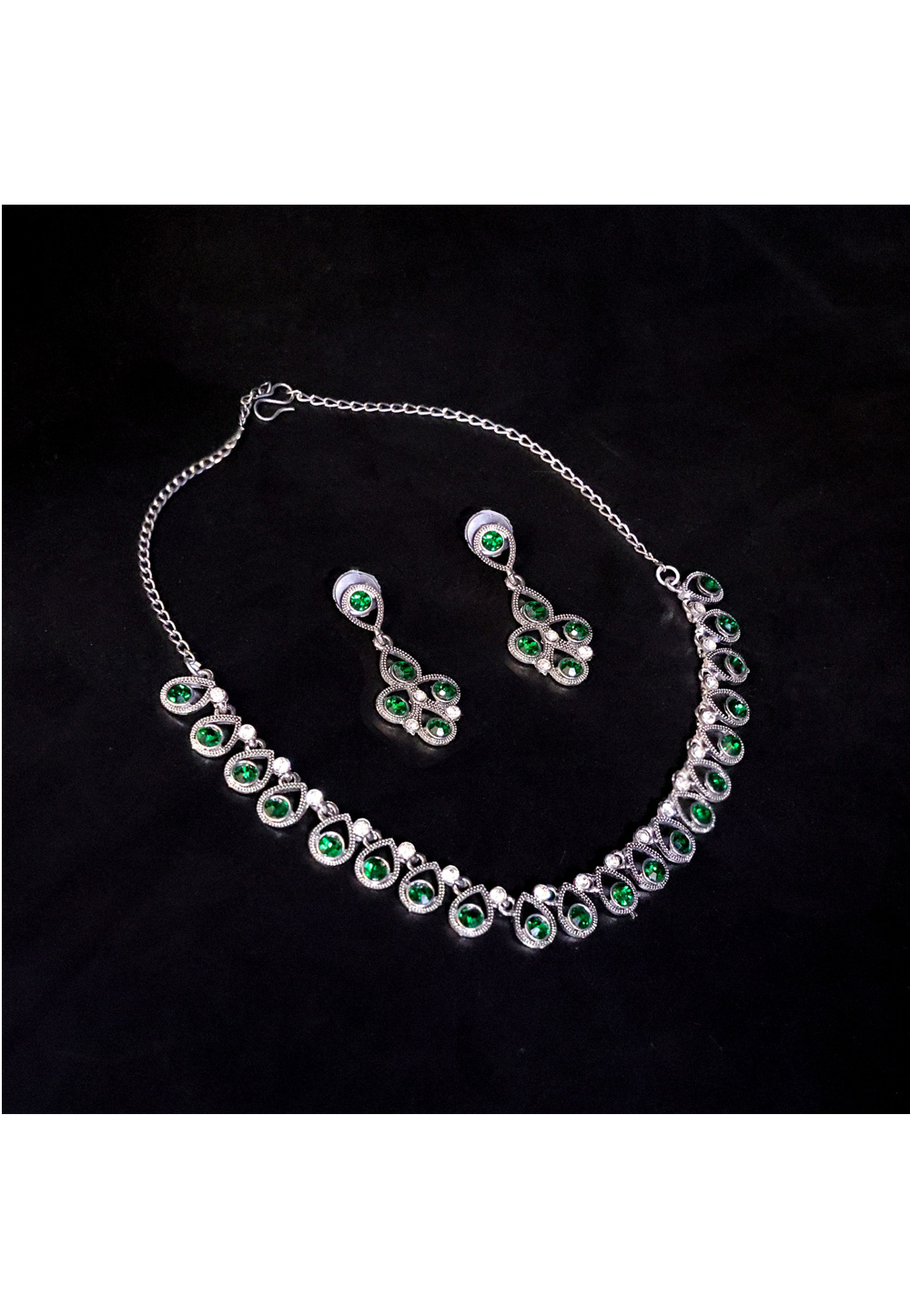 Green Alloy Necklace With Earrings 285050