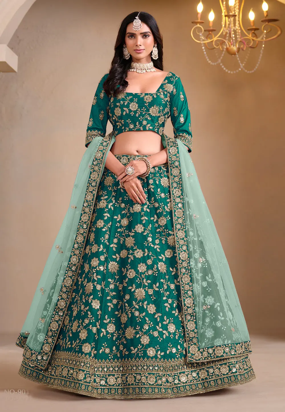 Green Art Silk A Line Lehenga Choli 303245