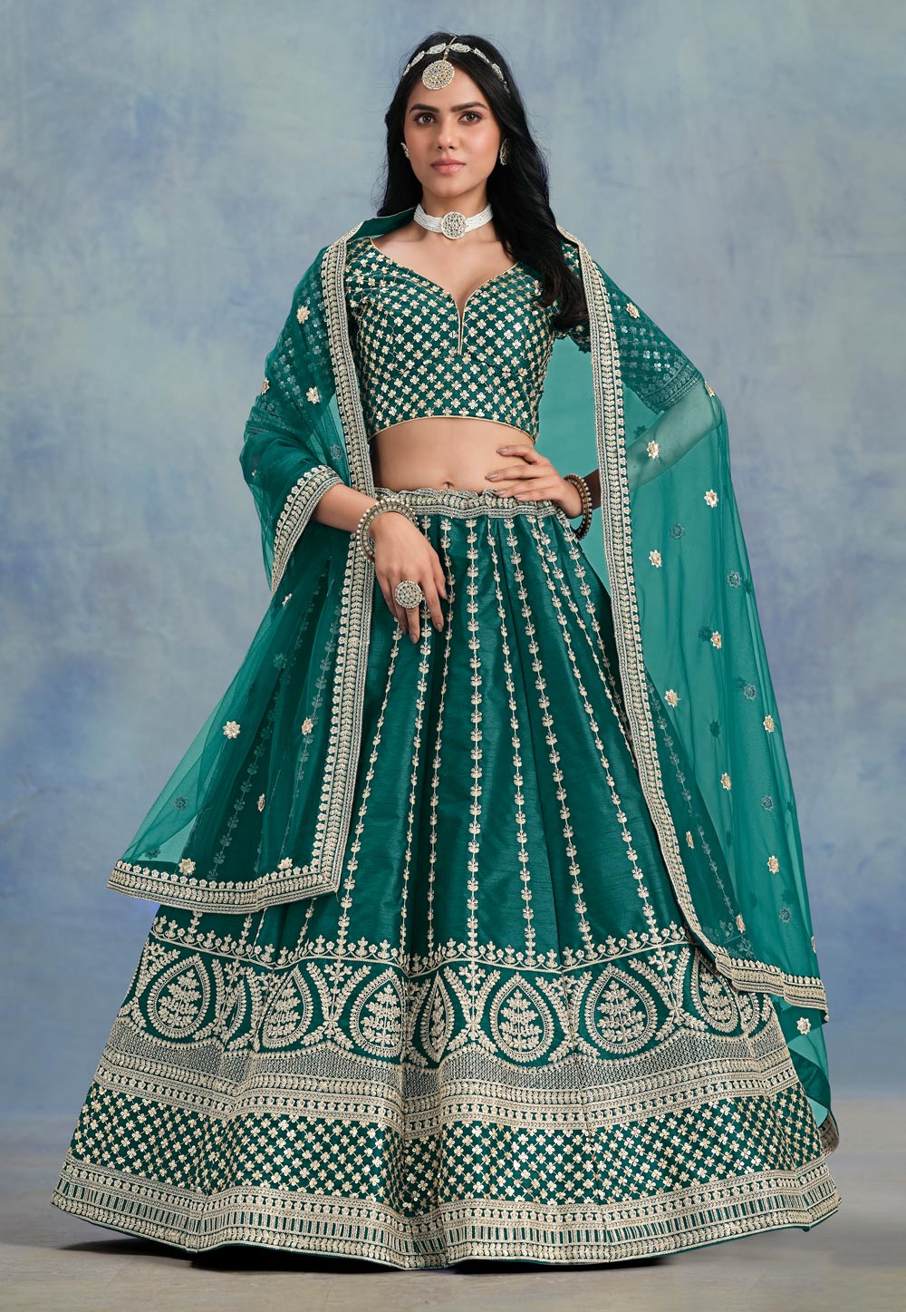 Green Art Silk Circular Lehenga Choli 310237