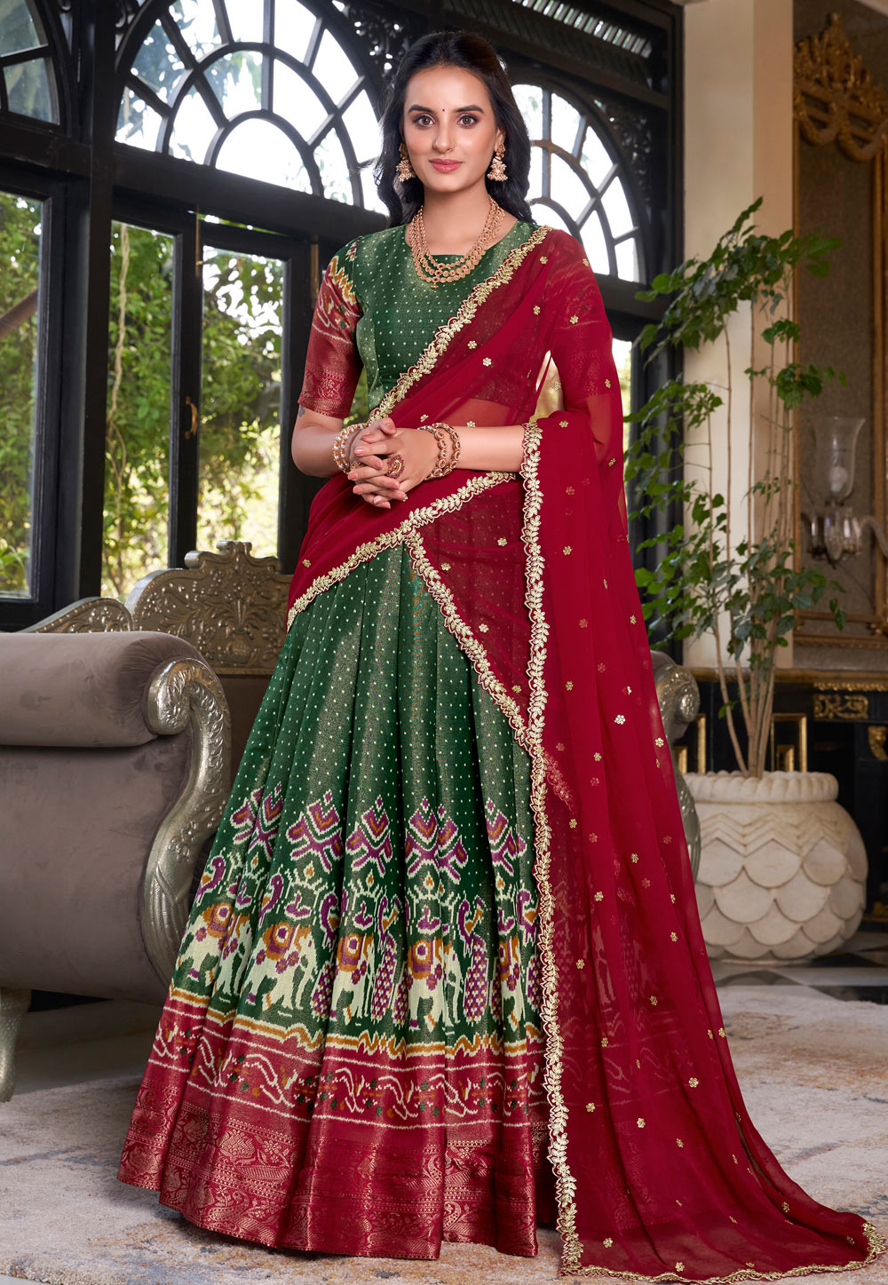 Green Art Silk Circular Lehenga Choli 310904