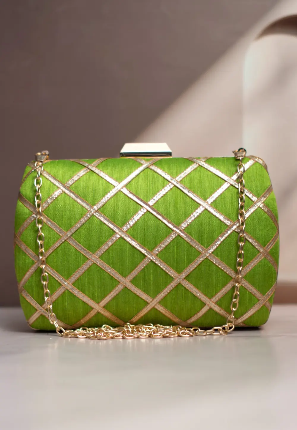 Green Art Silk Clutch 299583