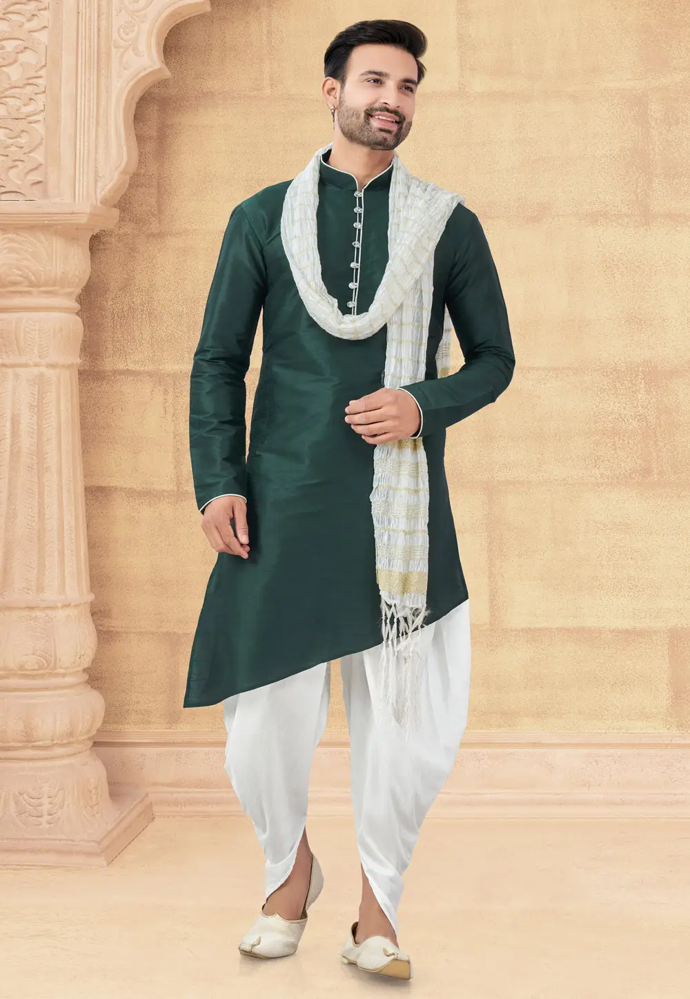 Green Art Silk Dhoti Kurta 296912