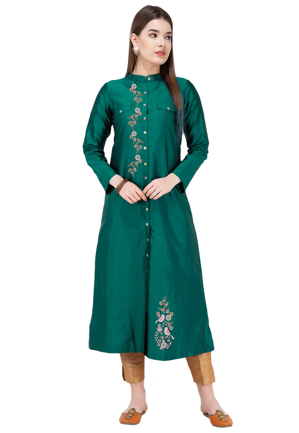 Green Art Silk Kurta Set With Pent 303170