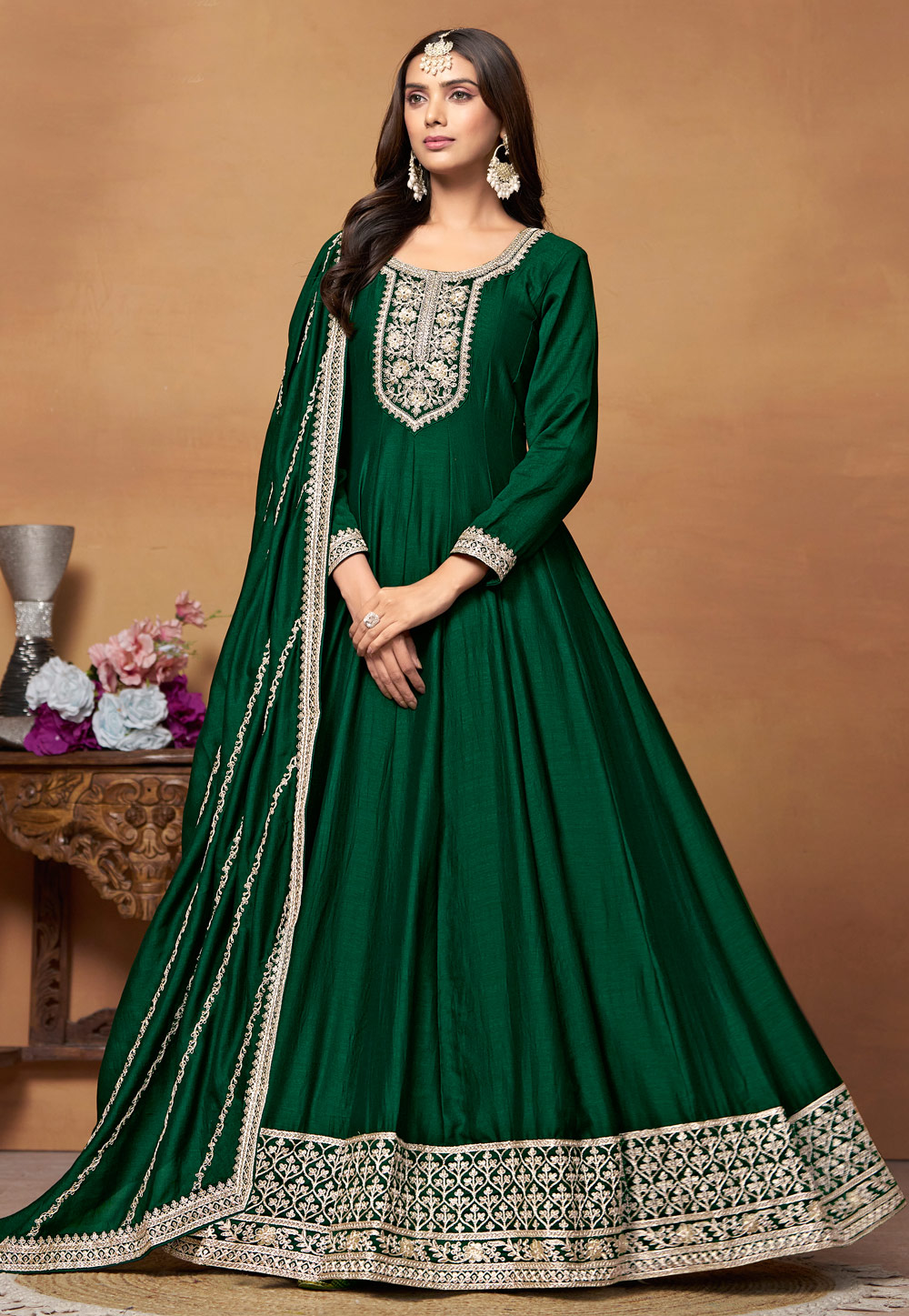 Green Art Silk Long Anarkali Suit 287473