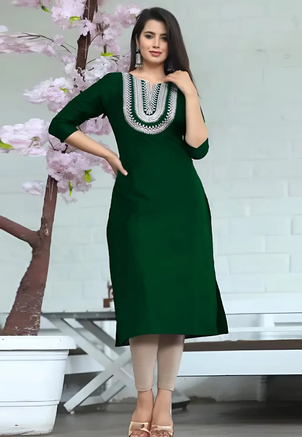 Green Art Silk Long Kurti 301193