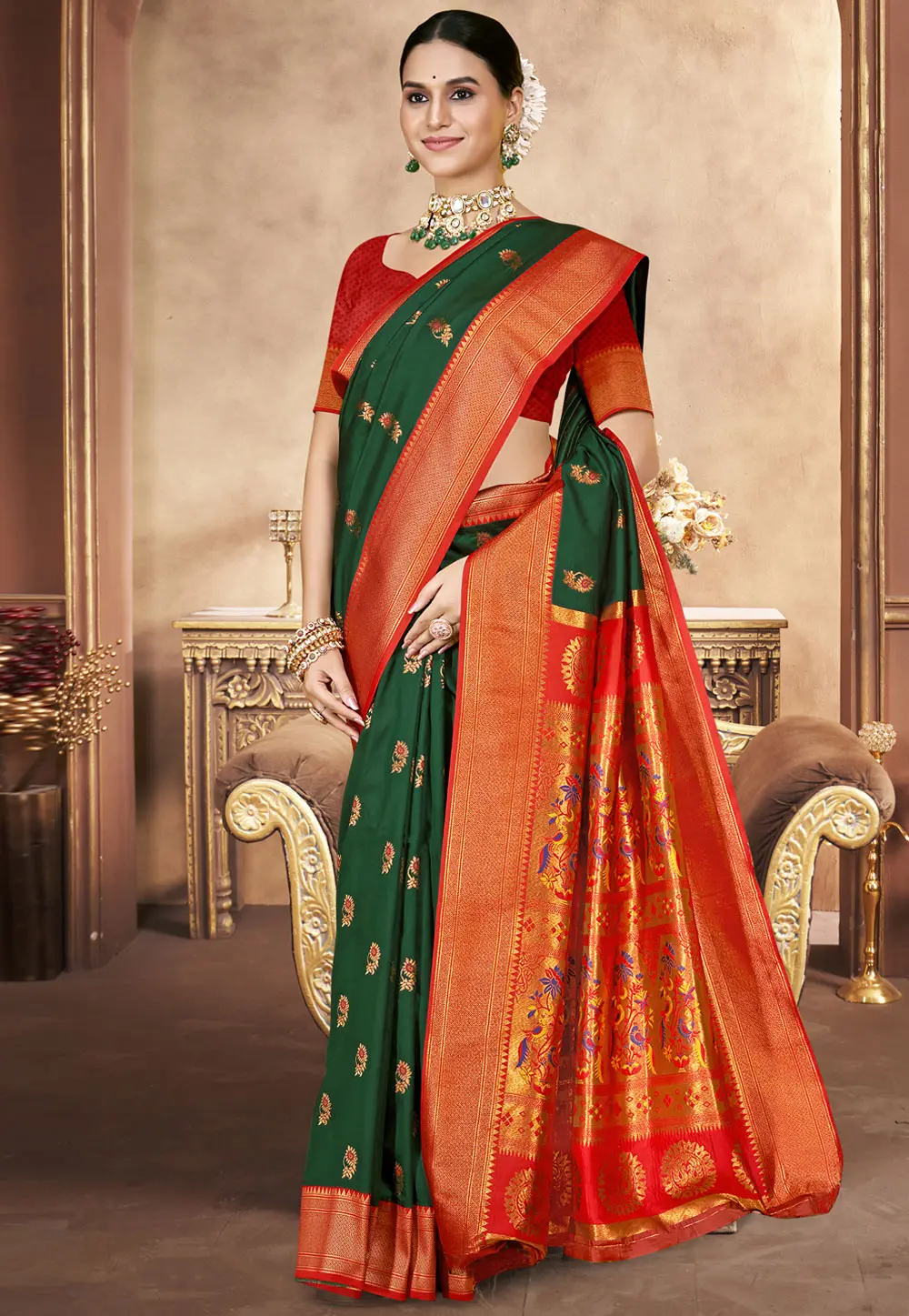 Green Art Silk Paithani Saree 303063