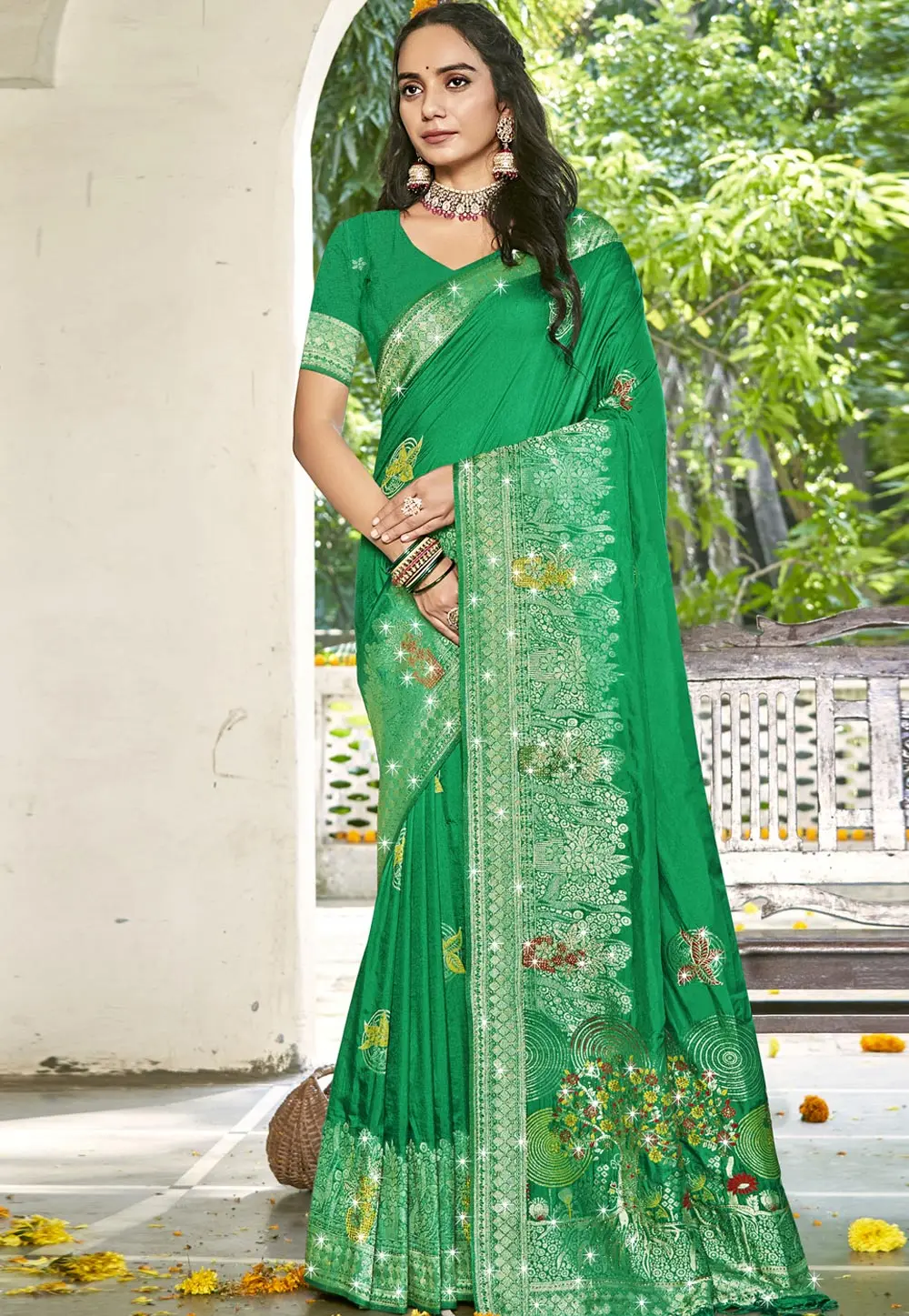 Green Art Silk Saree With Blouse 303016