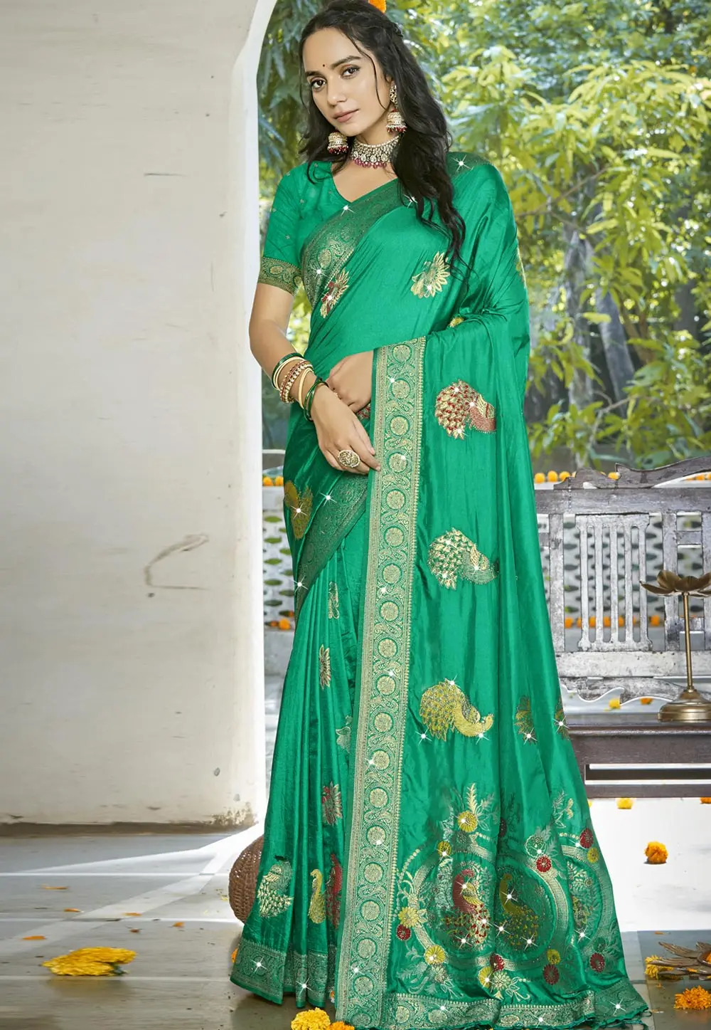 Green Art Silk Saree With Blouse 303025