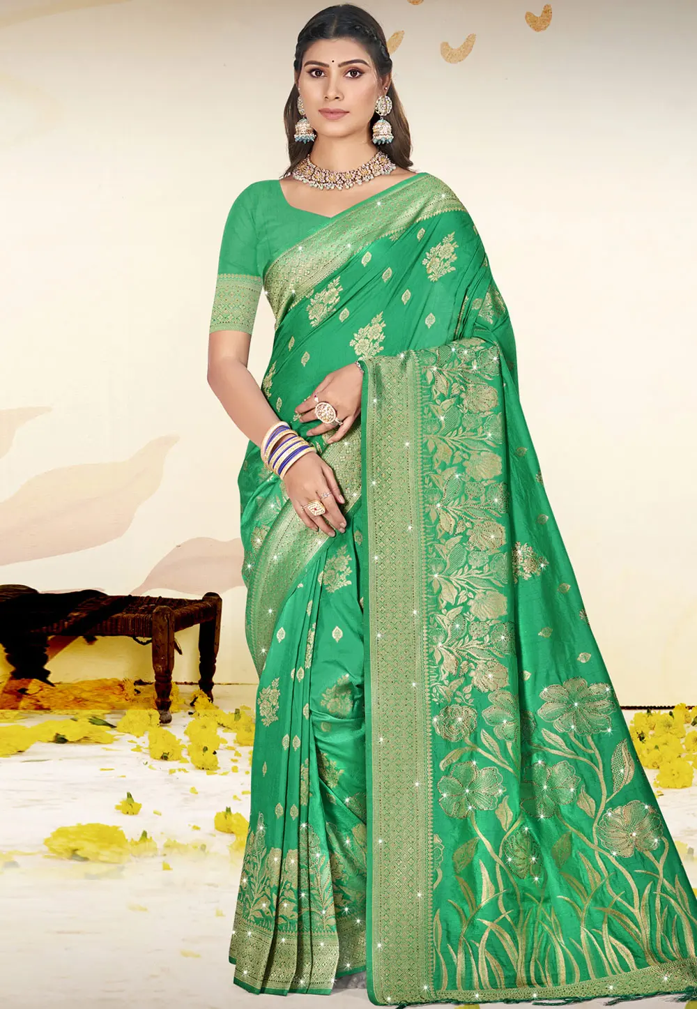 Green Art Silk Saree With Blouse 303044