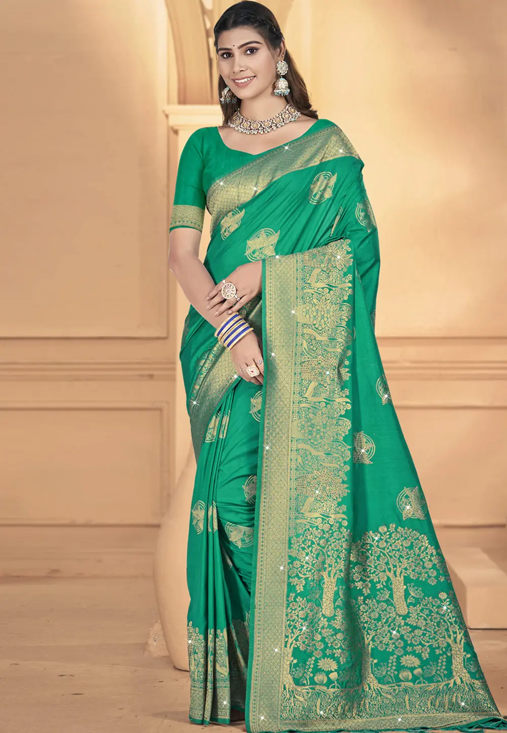 Green Art Silk Saree With Blouse 303050