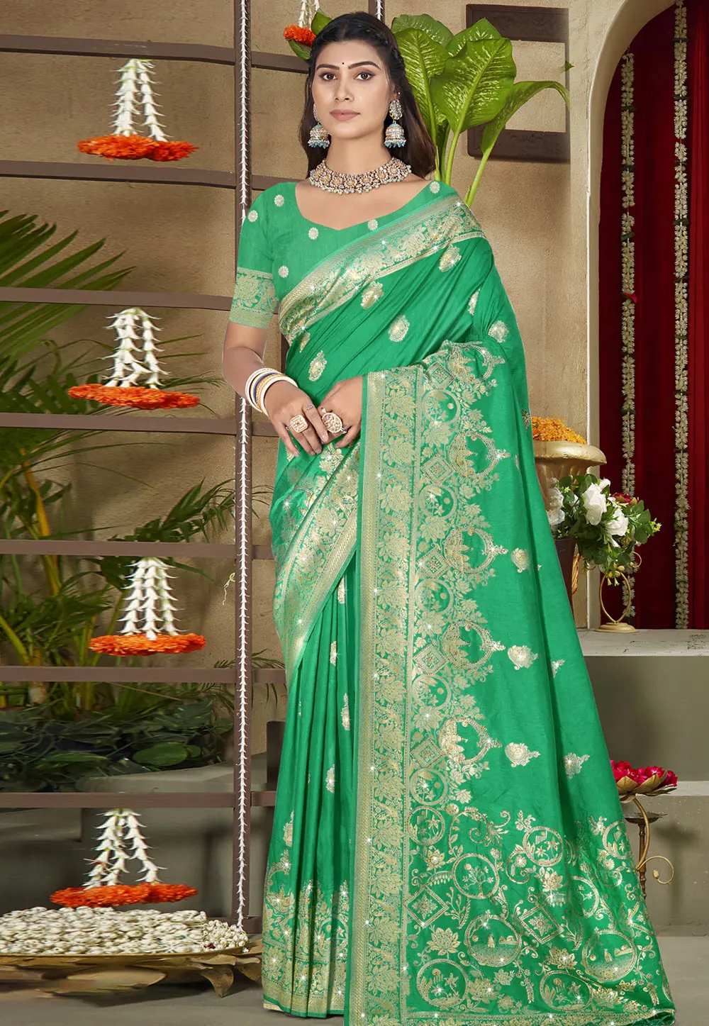 Green Art Silk Saree With Blouse 303061