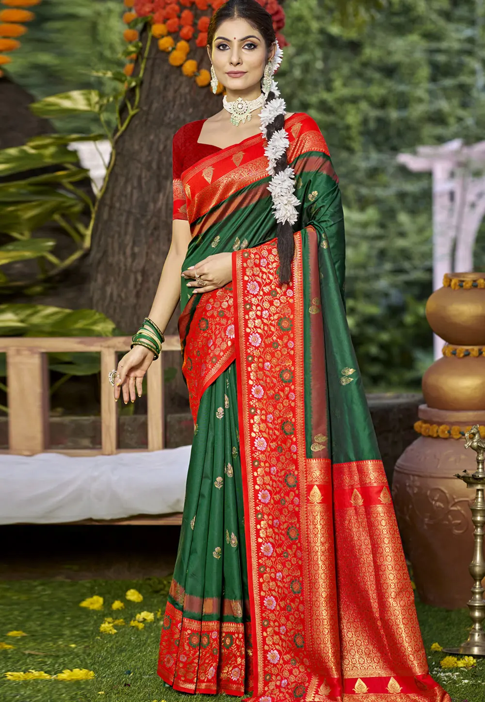 Green Art Silk Saree With Blouse 303084