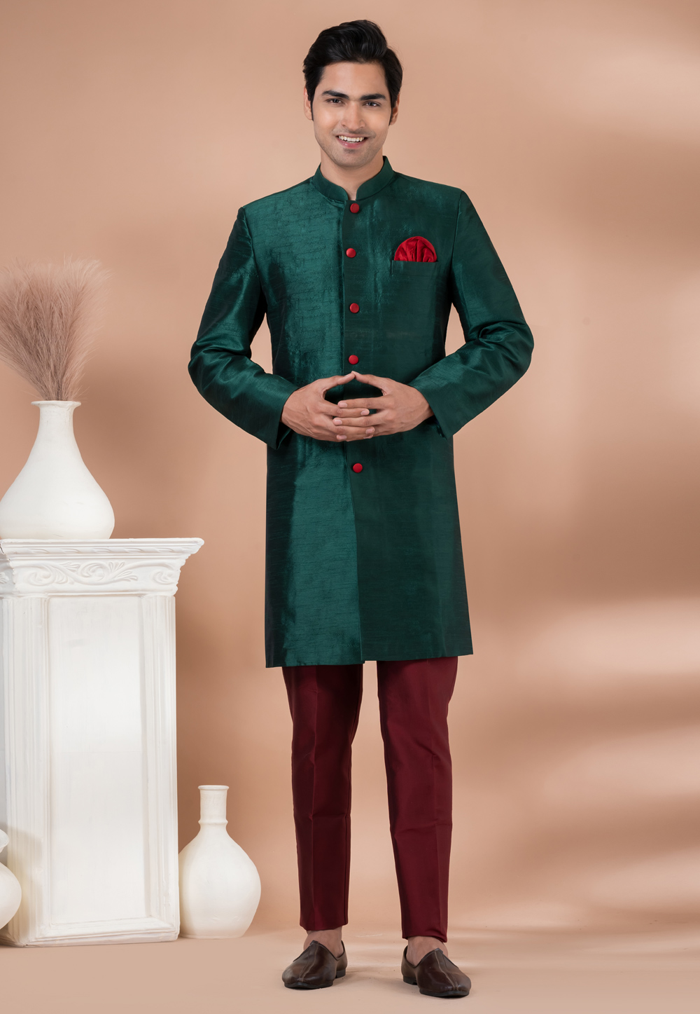 Green Banarasi Indo Western Suit 283147