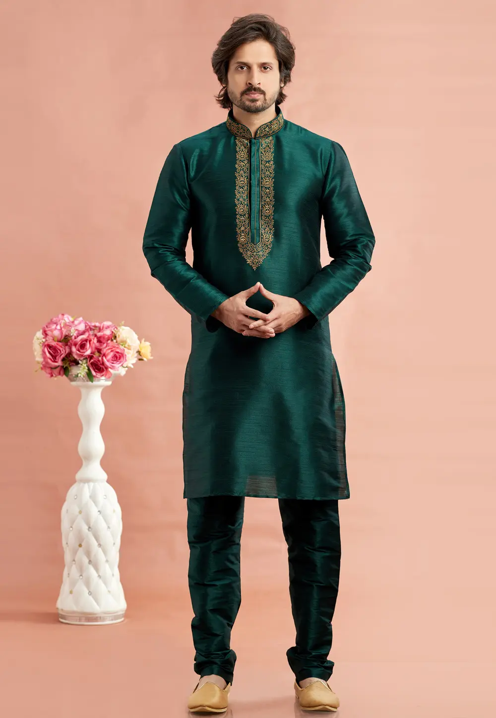 Green Banarasi Kurta Pajama 297523