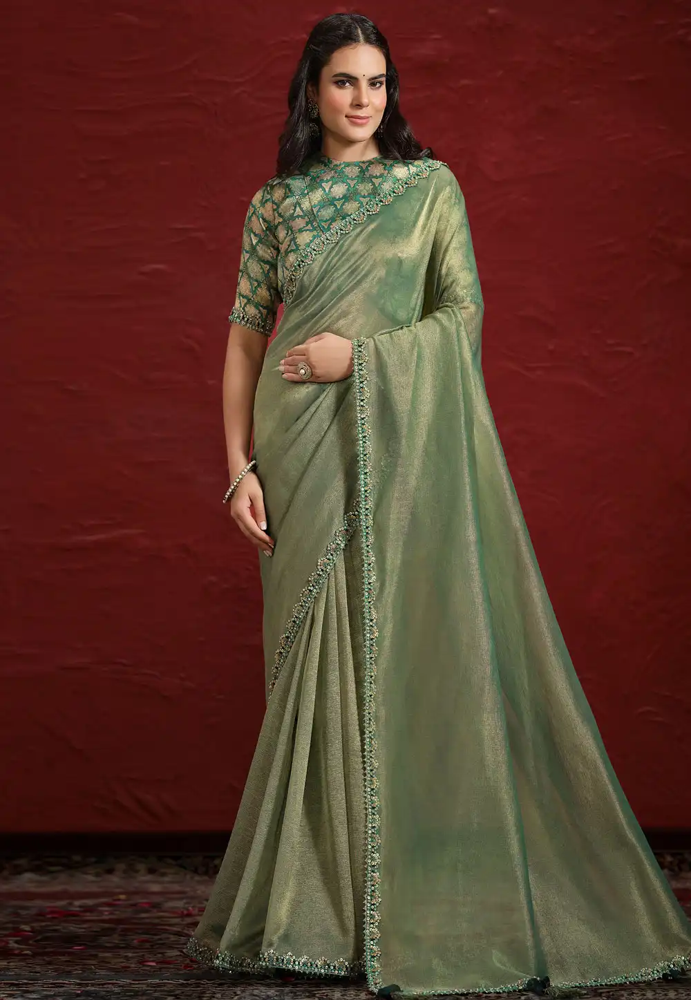 Green Banarasi Saree With Blouse 294197