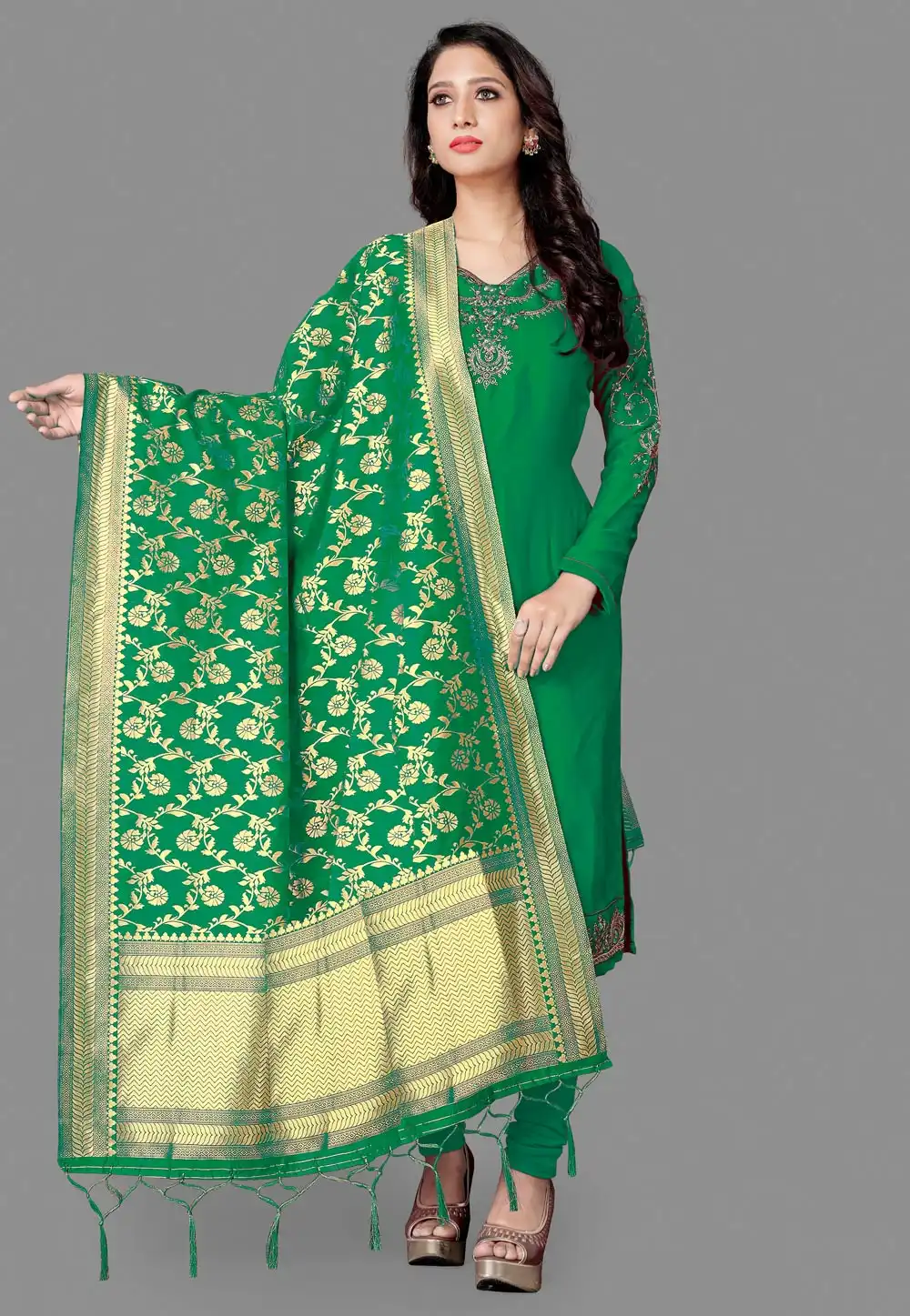 Green Banarasi Silk Dupatta 289777