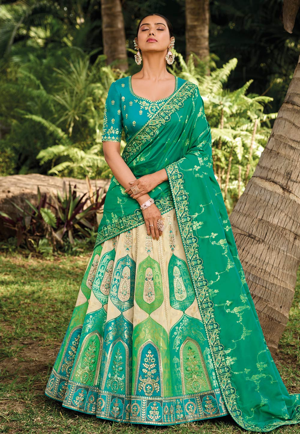 Green Banarasi Silk Lehenga Choli 284714