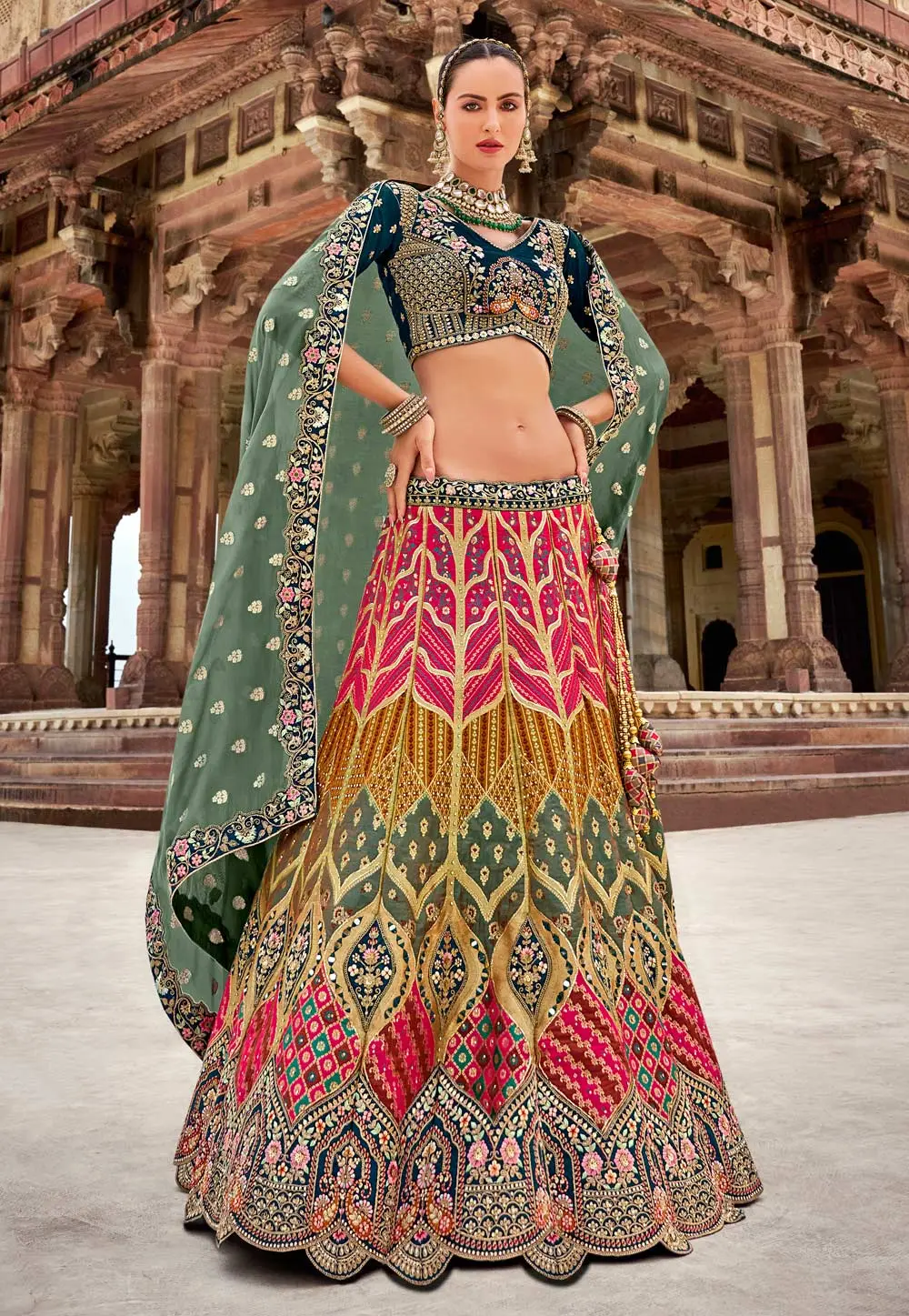 Green Banarasi Silk Lehenga Choli For Wedding 297274