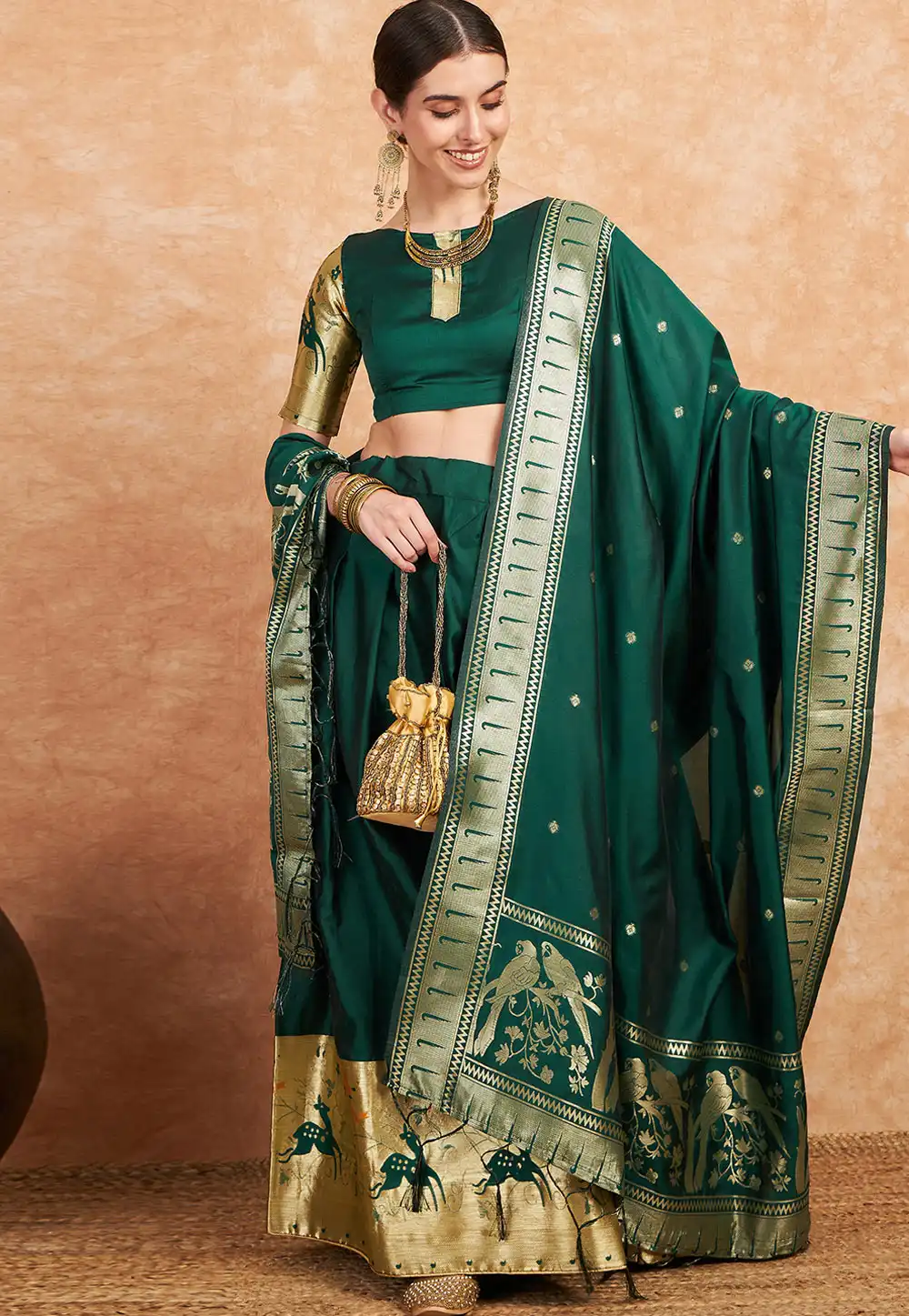 Green Banarasi Silk Lehenga Choli 289780