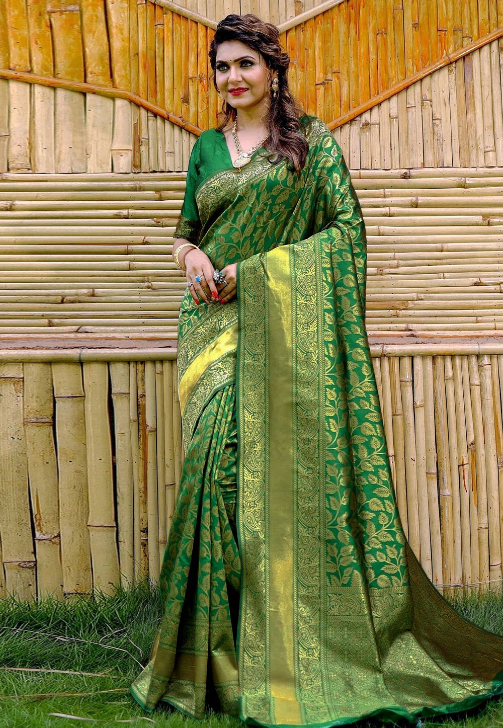 Green Banarasi Silk Saree 286046